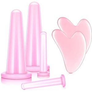 Xuxuejing 4 stuks gezichtscupping-massagebekers en gua sha-borden set, 2 stuks Gua Sha-massagegereedschap, gezichtsgereedschap, hartvorm, Guasha-schraapplank voor gezicht, ogen, nek, rug (roze)