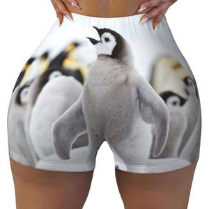 Dames sport elastische shorts schattige pinguïn dier patroon afdrukken vrouwen workout shorts ademend en sneldrogend yoga shorts, Zwart, L-3XL Short