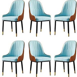 GEIRONV Lounge stoel set van 6, moderne eenvoudige woonkamer slaapkamer keuken hotel receptie stoel PU Lederen eetkamerstoelen Eetstoelen (Color : Blue)