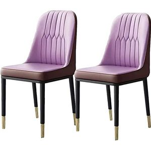 GEIRONV Eetkamerstoelen met PU-leer, set van 2, keuken, woonkamer, bureau, zijstoel met metalen poten, moderne slaapkamerstoel Eetstoelen (Color : Purple, Size : 41x42x88cm)