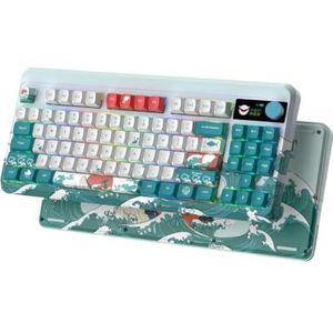 QPSJXN Draadloos mechanisch toetsenbord met OLED-display, draaibaar, wiegschakelaars (Coral Sea)