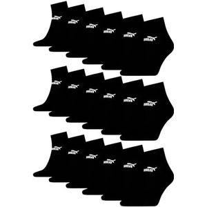PUMA Unisex Quarter sokken, sneakers, enkelhoog, voor dames en heren, verpakking van 18 stuks, zwart, 43-46 EU
