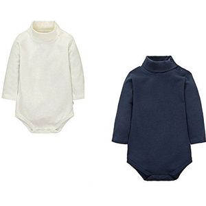 CuteOn 2 stuks uniseks babyspeelpak polo hals lange mouwen katoen bodysuit kinderen bodysuit, koningsblauw + beige, 9 Maanden