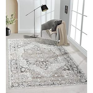 the carpet Elira tapijt, plat weefsel, robuust, modern design, vintage look, used look, supervlak, katoenen rug, wasbaar, oriëntaals, grijs, ca. 120 x 170 cm