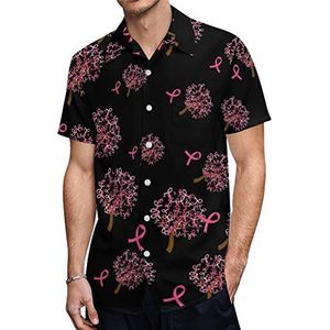 Roze bewustzijn linten boom heren Hawaiiaanse shirts korte mouw casual shirt button down vakantie strand shirts XS