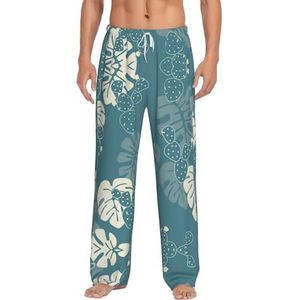 Luxe Leuke Bladeren Mannen Lange Lounge Wear Broek Nachtkleding Pyjama Bodems Nachtkleding Met Zakken En Trekkoord, Wit, S