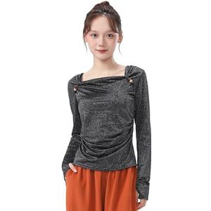 Angcoco Vrouwen elegante tops met vierkante hals en lange mouwen