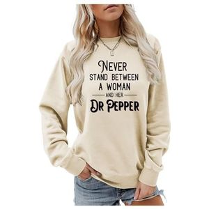 Sta nooit tussen een vrouw en haar sweatshirt. Grappige uitspraken for dames. Casual trui met lange mouwen (Color : Sand Sweatshirt, Size : XXL)