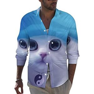 Mirage Star Cat herenoverhemd met lange mouwen, casual strandshirt met zak, normale pasvorm