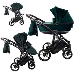 SaintBaby Green 01 Kinderwagen, Velurs, met sportzitje en gratis accessoires, 3-in-1 met babyzitje