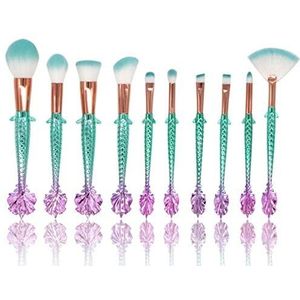 Bswefty 10 stuks/set zeemeermin kleur make-up wenkbrauw eyeliner blozen mengen contour foundation cosmetische schoonheid make-up borstel gereedschap (handvat kleur: blauw roze)
