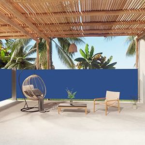 Gecheer Zijluifel, intrekbaar, uittrekbaar, met 2 panelen, blauw, 160 x 1000 cm, zonnezeil voor buiten, zonnezeil voor terras, inkijkbescherming voor buiten, zonnezeil voor balkon, terras