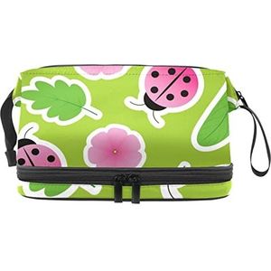 Dubbellaags Cosmetische Tas Lieveheersbeestje Draagbare Make-up Tas Reizen Organizer Pouch Voor Vrouwen Meisjes Toiletries Tassen, Meerkleurig, 27x15x14 cm/10.6x5.9x5.5 in, Make-up zakje