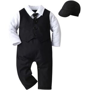 Lito Angels Baby Jongen Smoking Onesie Heren Rompertje Formeel Kostuum met Hoed Maat 68 Leeftijd 3-6 Maanden Markering 70, Zwart