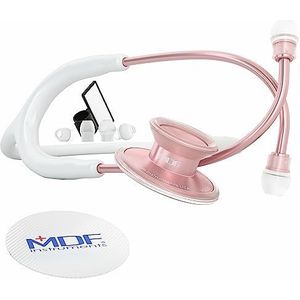 MDF® Acoustica® Deluxe Lichtgewicht Dubbelkoppige Stethoscoop - Gratis Onderdelen voor Leven Programma & Levenslange Garantie - Wit/Rose Goud (MDF747XP-RG29)