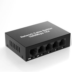 RJ45 Ethernet Splitter Hoge Snelheid 1 tot 4 Out, 1000Mbps Internet Switch voor Cat 5/5e/6/7/8, LAN Netwerk Splitter Ethernet Hub 4 Poort Gigabit Ondersteuning 4 Apparaten Delen Het Internet op