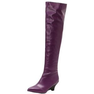 2025 Nieuwe Overknee Laarzen for Dames Elegante Lange Laarzen Met Hak Mode Puntige Neus Hoge Hakken PU Leer Antislip Warme Brede Buis Instapschoenen(Purple,43 EU)