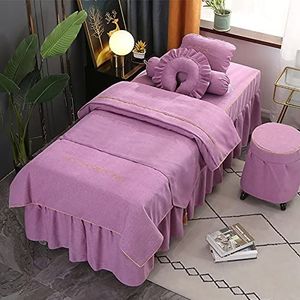 MESCXTY 4-delige microvezel dekbedovertrekset voor massagetafel, effen, voor de woonkamer, herbruikbaar, schoonheidsbeddengoed voor lichaamfysiotherapie-massage, paars, 190 x 75 cm