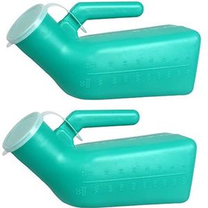 Urinezakken, 2-Pack mannelijke urinoir urine fles for mannen, dikke draagbare plasfles met deksel for reizen, ziekenhuizen, noodgevallen en kamperen(Green)