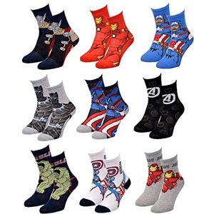 OZABI MARVEL AVENGERS Sokken voor jongens, Verpakking met 9 paar verrassingssokken, 35-38