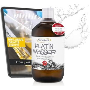 NanoKraft - Colloïdaal platina 1000 ml met 10 ppm - Zeer zuiver platina water HVAC-procedure in bruine glazen fles - zeer effectief en zuiver platina water laboratorium getest - met maatbeker + e-book