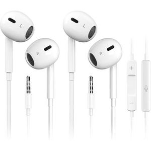 2-pack hoofdtelefoon met kabel In-ear hoofdtelefoon Kabel oortelefoon (3,5 mm), ultrascherpe gesprekken & geen ruis, met microfoon, compatibel met telefoon/tablet/Android/laptop/pc