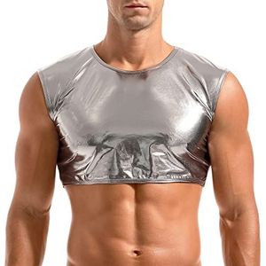 Amy Coulee Heren mouwloos glanzend crop top, zilver, S
