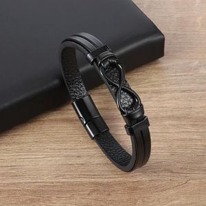 Mannen Klassieke Zwarte Infinity Lederen Armband Magnetische Gesp Armband Mode Feest Sieraden Verjaardagscadeau