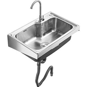 Utility sink,Wall mounted stainless steel utility sink,stainless kitchen sink,Commercial Single Bowl 304 Stainless Steel Sink Hand Washing Sink with Faucet for Garage,Laundry Room,Restaurant, (Size