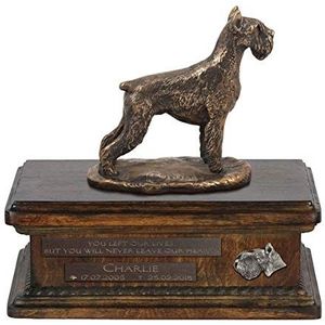 Schnauzer bijgesneden, urn voor hond as Memorial met standbeeld, huisdier naam en citaat - ArtDog gepersonaliseerd