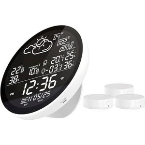 Weerstation, Tuya weerstation tafelklok multifunctionele thermometer hygrometer buitentemperatuurtester weersvoorspelling(Type B 3 Sensor)