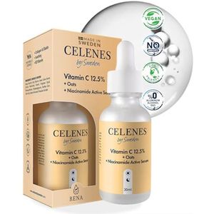 Celenes by Sweden Gezichtsserum - 12,5% Vitamine C, Haverextract, Niacinamide | Preventie + Hydraterend | Alcoholvrij, Geurvrij, Parabeenvrij | Hydraterend & Verhelderend | 30ml