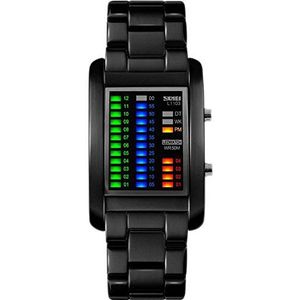 Gosasa Mannen Binaire Matrix Blauw LED Digitaal Waterdicht Horloge Creatieve Roestvrij Staal Militaire Horloges, Zwart, Men's standard, Digitaal