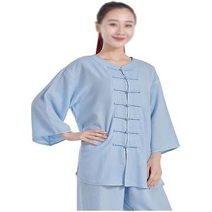 Katoen Linnen Taichi-uniform Stretch vechtsportpak for dames Kung Fu-kleding Chinese traditionele ochtendoefeningen Kleding Tai Chi-pak met halve mouwen(Blu,S M)