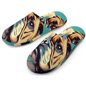 Engels Bulldog Pop Art Volledige Print Heren Slippers Warme Anti-Slip Rubber Zool Huis Schoenen Voor Indoor Hotel