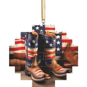 Amerikaanse vlag met cowboylaarzen Spannende diamant bouwsteen puzzel-boeiend, stressverlichtende leuke puzzel