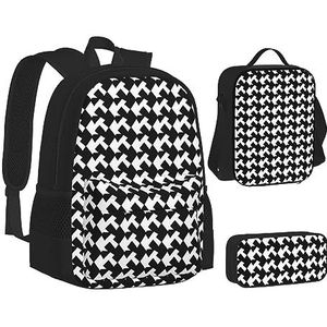 BONDIJ IJshockeypatroon rugzakken voor school met lunchbox etui, waterbestendige tas voor jongens meisjes leraar geschenken, Houndstooth Zwart, Eén maat