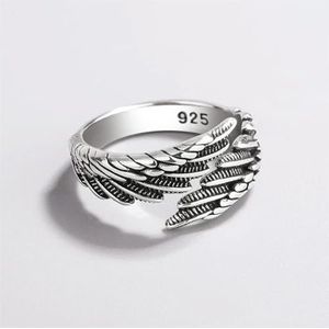 Vintage Thaise zilveren Feather vleugels zilveren kleur vrouwelijke resizable opening ringen-Ring