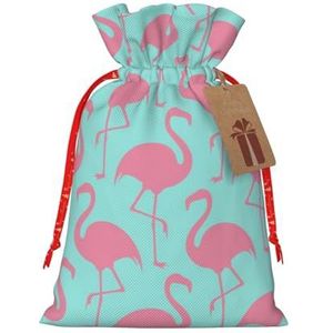 Roze Flamingo Gedrukte Herbruikbare Kerst Trekkoord Gift Bag Voor Cadeautjes, Kerstfeest, Vakantie Decoraties (S/M)