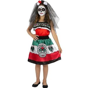 Funidelia | Catrina kostuum voor meisjes Kostuum voor Kinderen, Accessoire verkleedkleding en rekwisieten voor Halloween, carnaval & feesten - Maat 10-12 jaar - Zwart