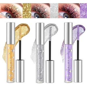 Pakivs 3 stuks glitter glanzende gekleurde mascara voor wimpers, 3 kleuren diamant mascara, duurzame waterdichte parelglans-mascara, sneldrogend, fonkelende oogmake-up voor cosplay, feest