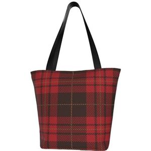 BeNtli Schoudertas, canvas draagtas grote tas vrouwen casual handtas herbruikbare boodschappentassen, zwart rood tartan, zoals afgebeeld, Eén maat