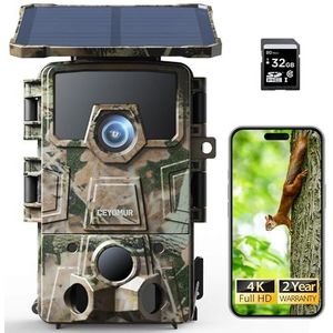CEYOMUR - Wildcamera - 40 MP - 4K 30 fps - Zonne-energie - IP66 Waterdicht - Nachtzicht