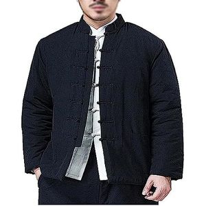 OIFAODAO, Dikke warme katoenen tangpak Winter Tai Chi Uniform Heren Chinese traditionele kleding met lange mouwen, Hanfu-jassen Vechtsportpak,Tai Chi-uniformen(Black,M L)