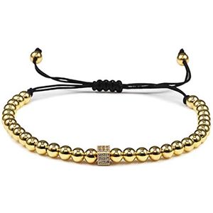 Armbanden voor vrouwen Hot Luxe Bedelarmband Trendy Zwarte Goud CZ Cube Dobbelstenen Charme Kralen Handgemaakte Weave Armbanden & Bangles Sieraden Cadeau for vrouwen Mannen (Color : Gold)