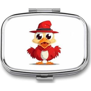 Pillendoos 2 compartimenten medicijnpillendoosje kip dragen hoed bedrukte draagbare pillendoos reizen pillenorganisator voor zak portemonnee dagelijkse geneeskunde vitamine doos visolie doos