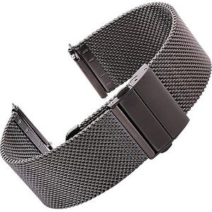 CBLDF Mesh Milanese Lus Horlogeband Armband Roestvrij Staal Zilver Zwart Polshorloge Band Implementatie Gesp 16mm 18mm 20mm 22mm 24mm (Color : Black, Size : 20mm)