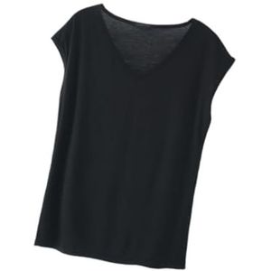 HHuiXinXue Dames zomer V-hals kapmouw T-shirt tops losse casual Unicoloured mouwloze tanktop klassiek comfortabel, Zwart, XL