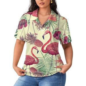 Aquarel Flamingo Bladeren Vrouwen Sport Shirt Korte Mouw Tee Golf Shirts Tops Met Knoppen Workout Blouses