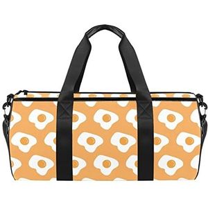 Kleurrijke stippen patroon reizen duffle tas sport bagage met rugzak draagtas gymtas voor mannen en vrouwen, Gebakken Ei Patroon Oranje Achtergrond, 45 x 23 x 23 cm / 17.7 x 9 x 9 inch